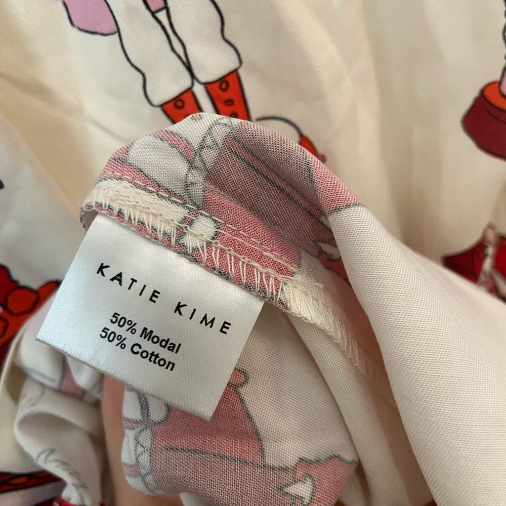 Katie Kime Holiday March Nutcracker Print Pajama Top Pink Piping Size Small - Picture 5 of 5